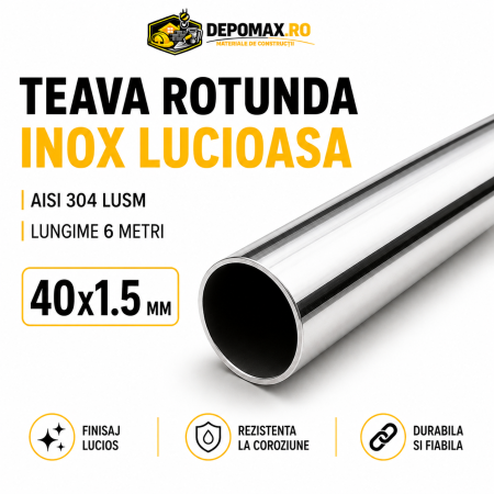Teava rotunda inox lucios AISI 304 LUSM, 40 x 1.5 mm, 6 metri